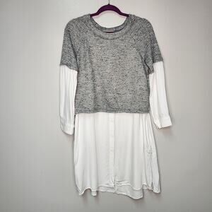 Violet White button down Shirt with attached Gray Sweater size Medium